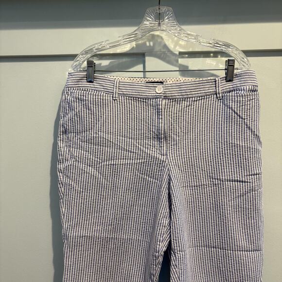 Talbots Pants Womens 12 Blue White Perfect Crop Seersucker Striped Ankle Capri - Picture 5 of 15